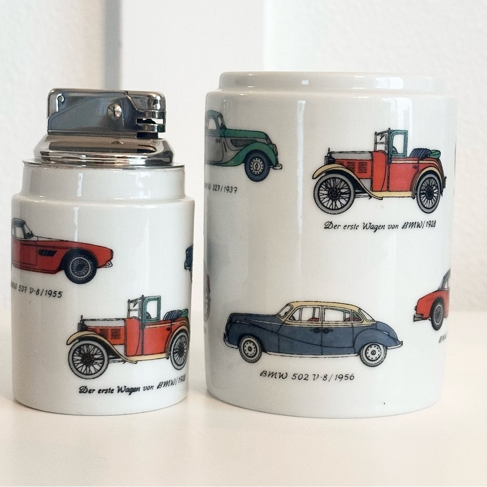 VTG BMW Germany Porcelain Tabletop Empty Lighter Cigarette Jar Automobiles READ! - Picture 7 of 15